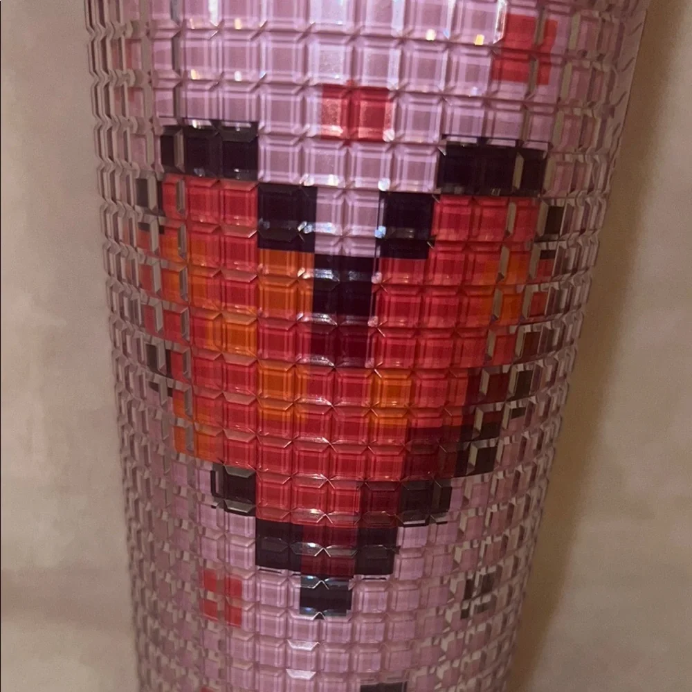 Starbucks 2025 Pixel Grid Heart Cold Cup Venti 24oz Pink Red NWT
